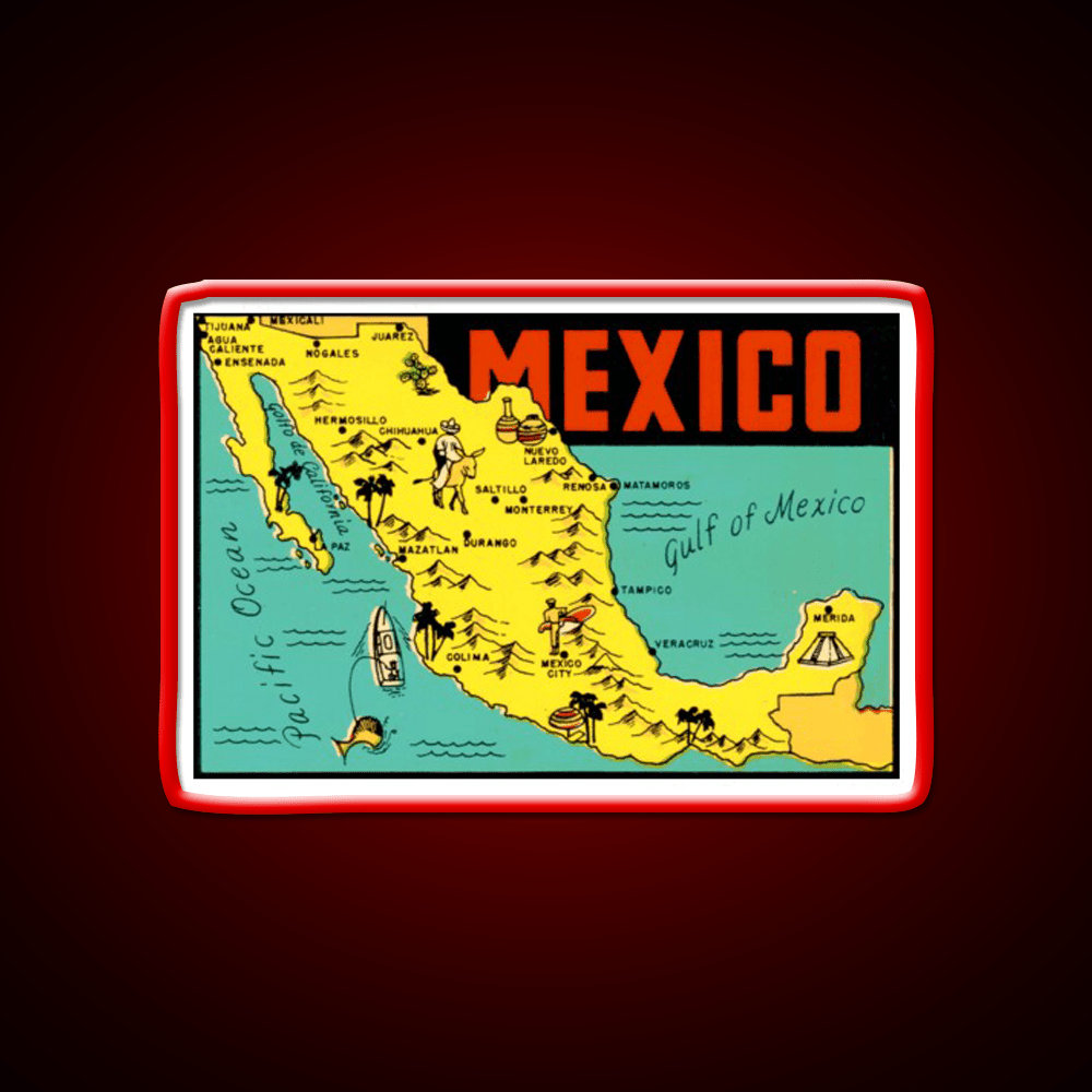 Mexico Graphic Map Vintage Travel Decal Party Drink Tequila Led Neon Sign Rgb Color - Shineneon