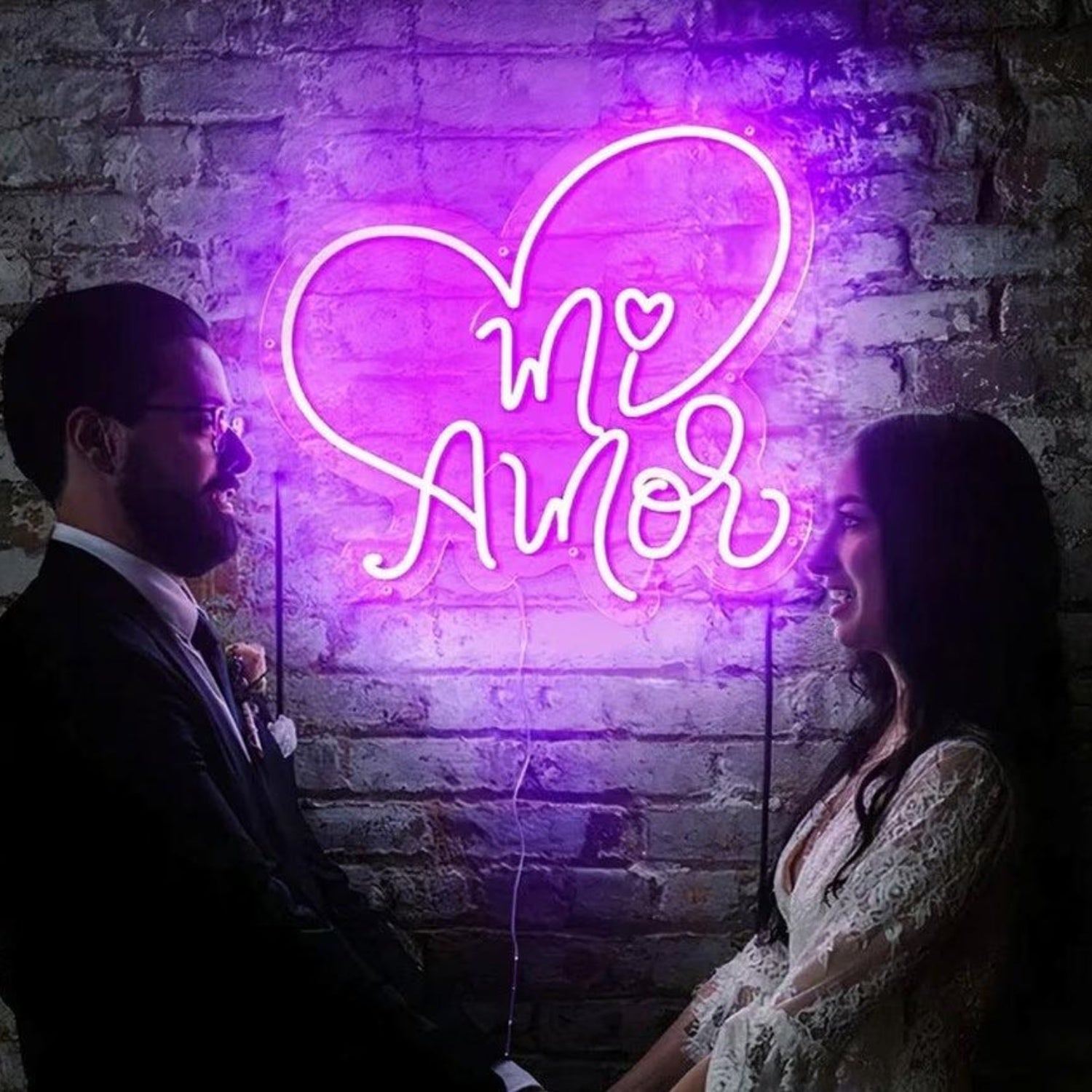 Mi Amor Heart Purple LED Neon Sign for Wedding Anniversary Decor | Shineneon