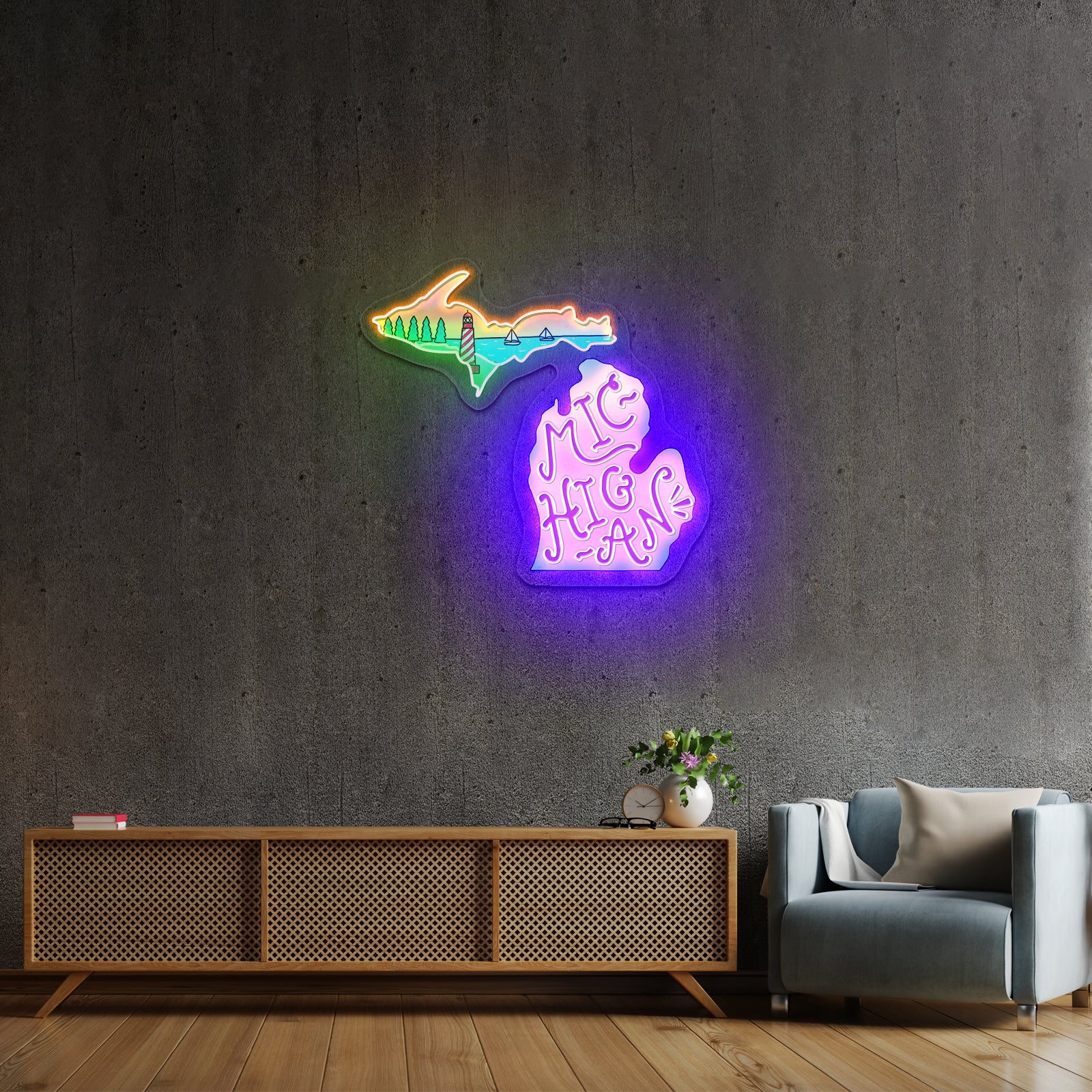 Michigan Lighthouse Artwork Led Signs