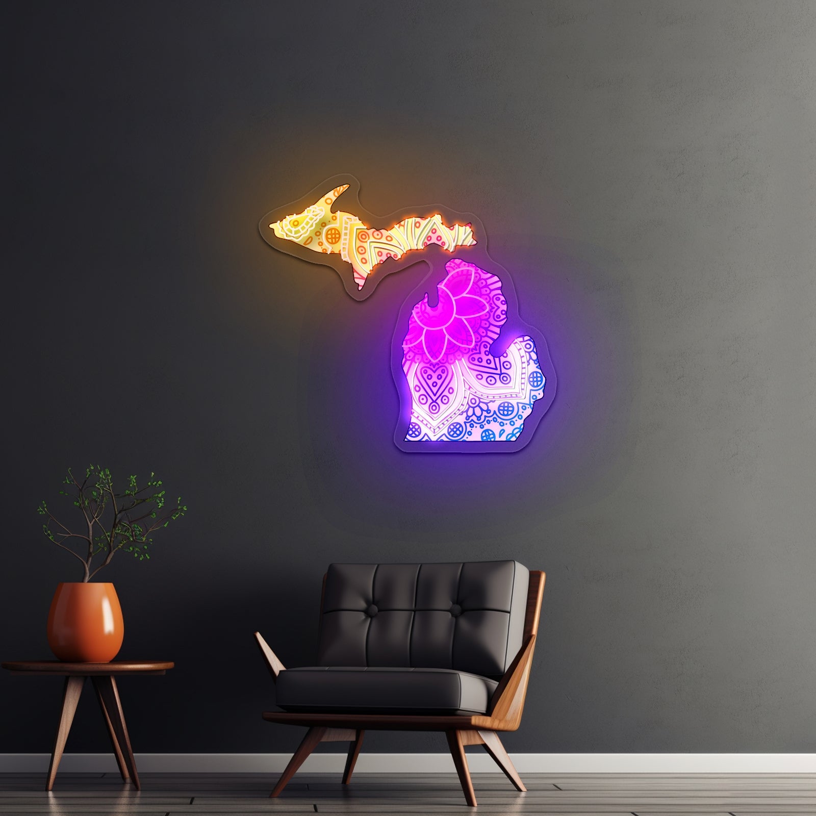 Michigan Mandala Pattern Artwork Funny Neon Signs - Shineneon