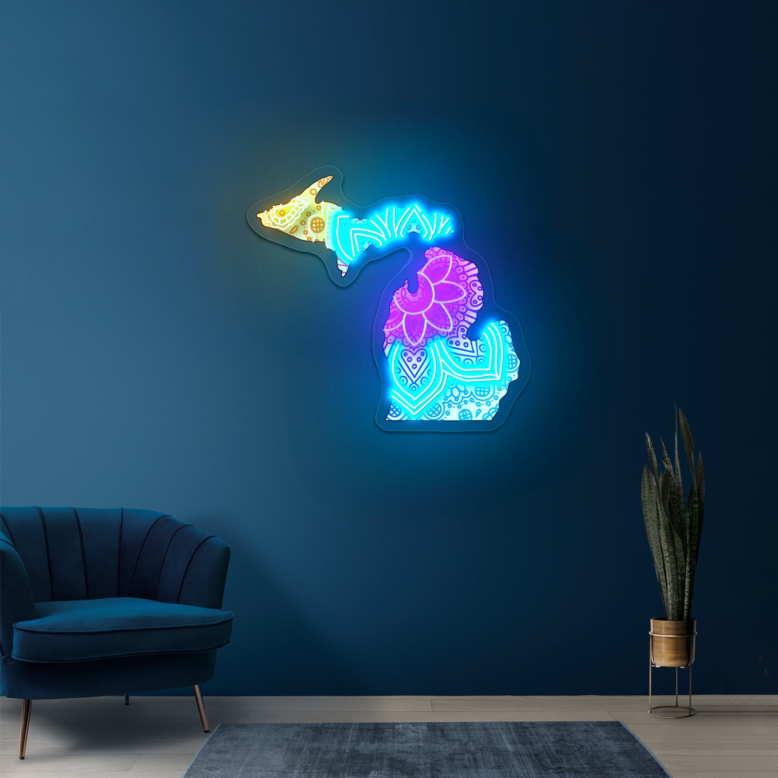 Michigan Mandala Pattern Artwork Funny Neon Signs