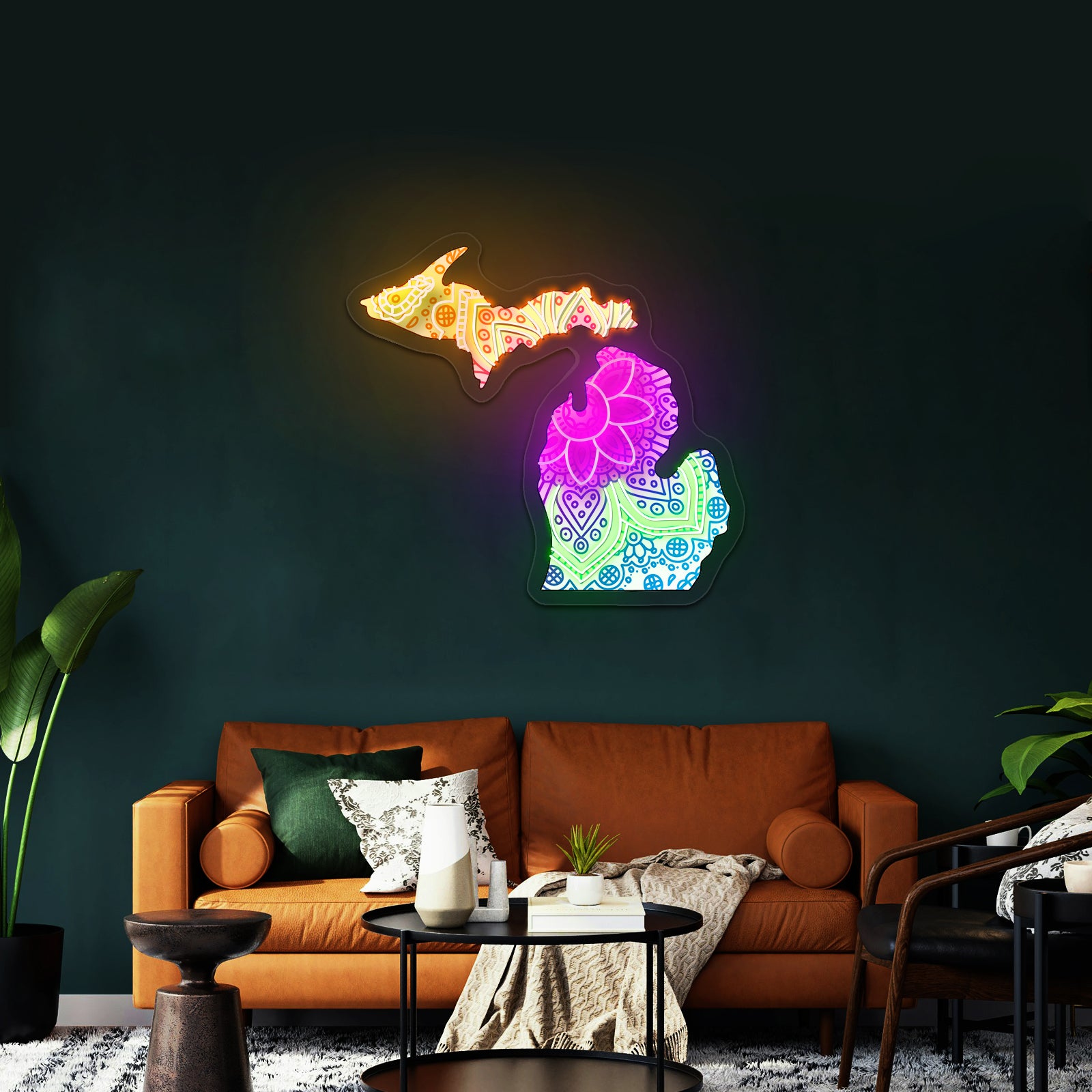 Michigan Mandala Pattern Artwork Funny Neon Signs