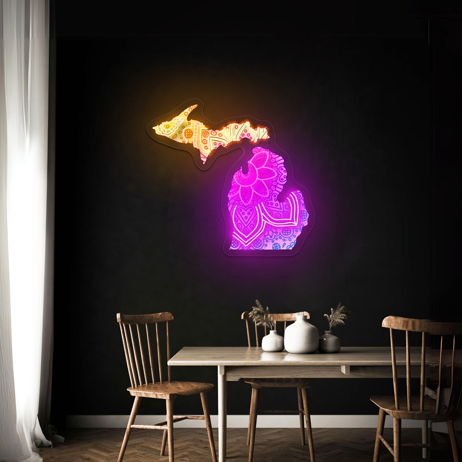 Michigan Mandala Pattern Artwork Funny Neon Signs