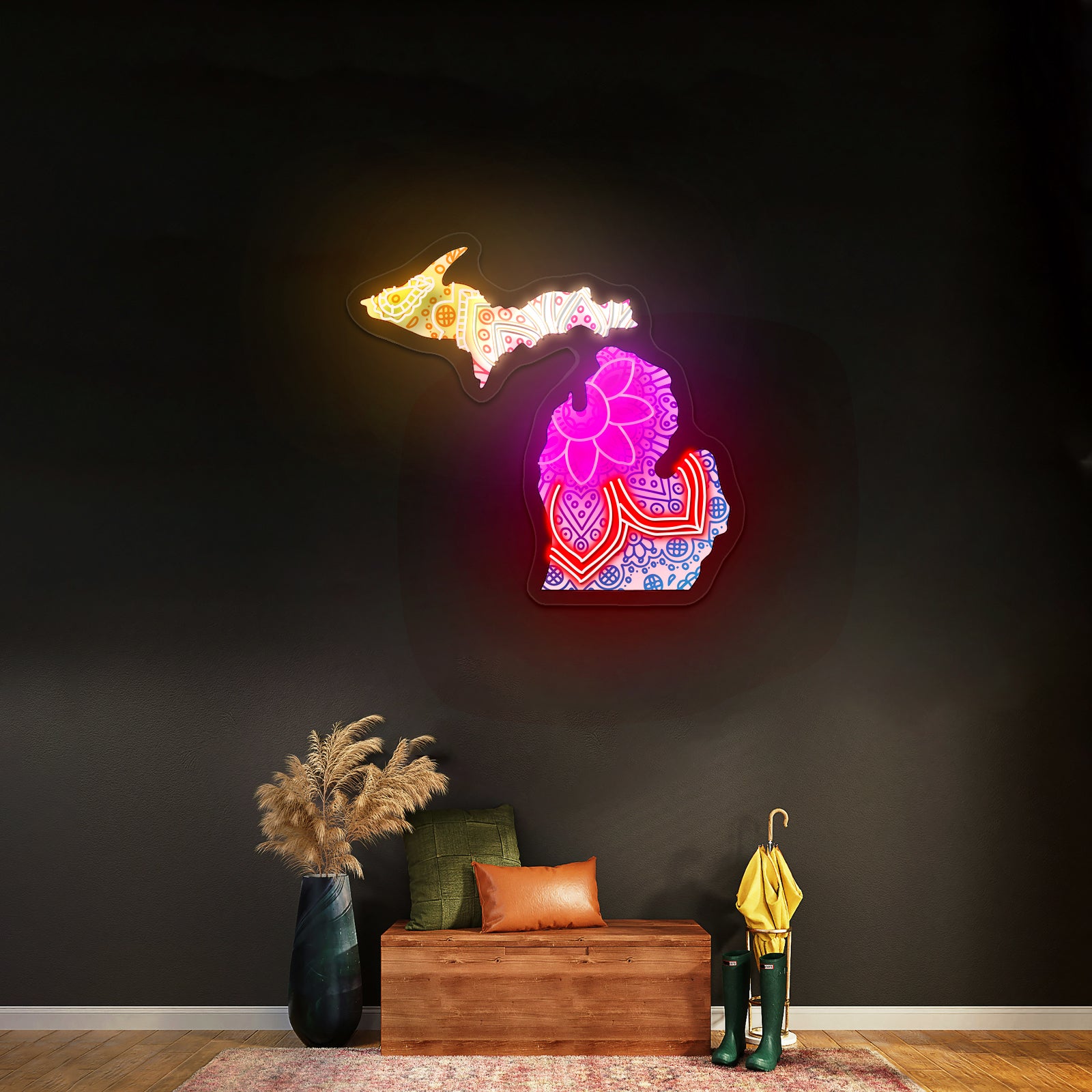 Michigan Mandala Pattern Artwork Funny Neon Signs