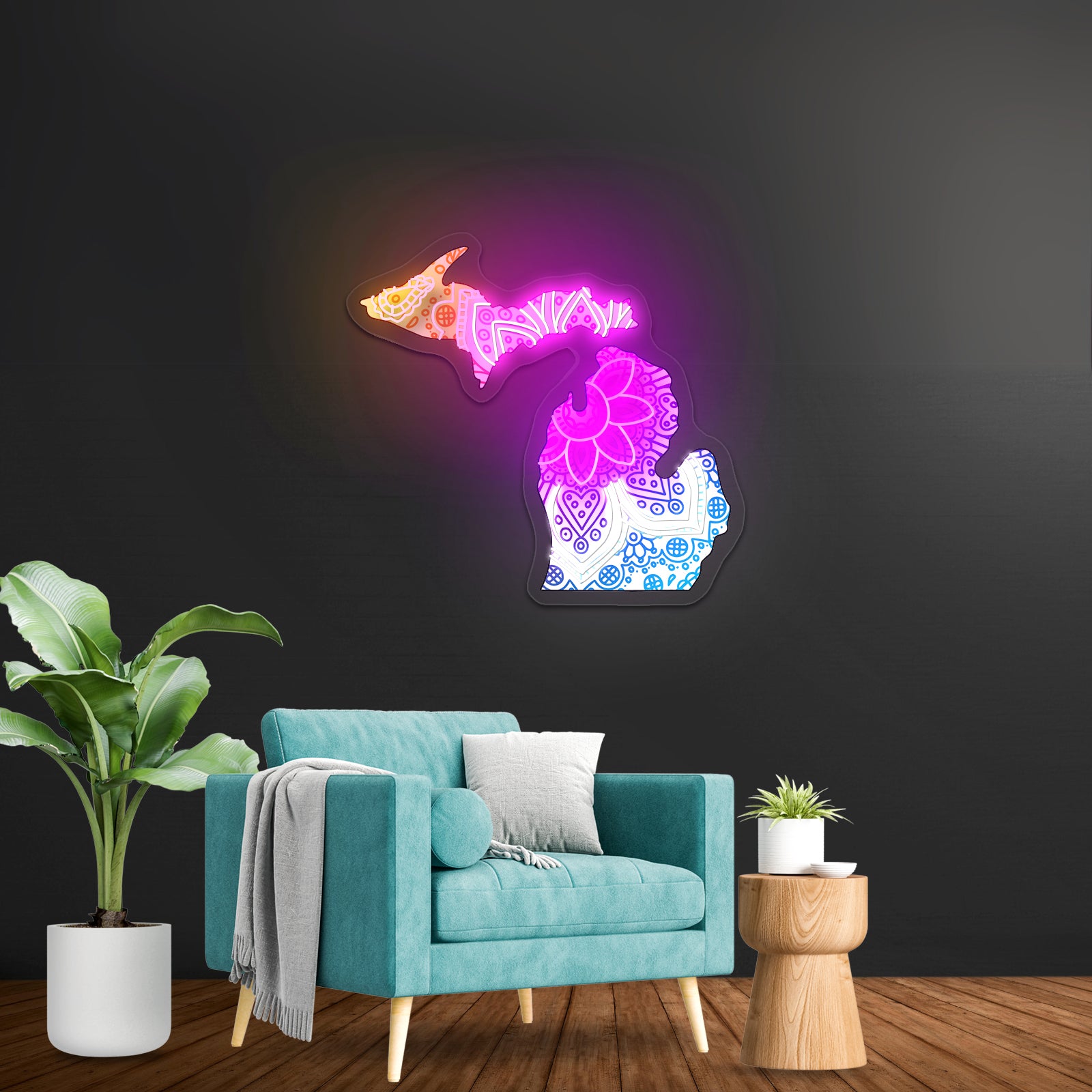 Michigan Mandala Pattern Artwork Funny Neon Signs