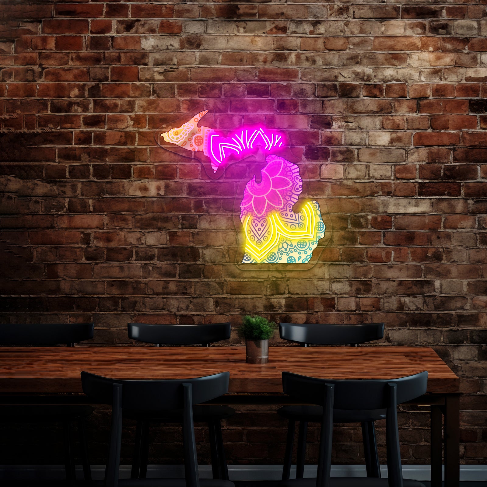 Michigan Mandala Pattern Artwork Funny Neon Signs