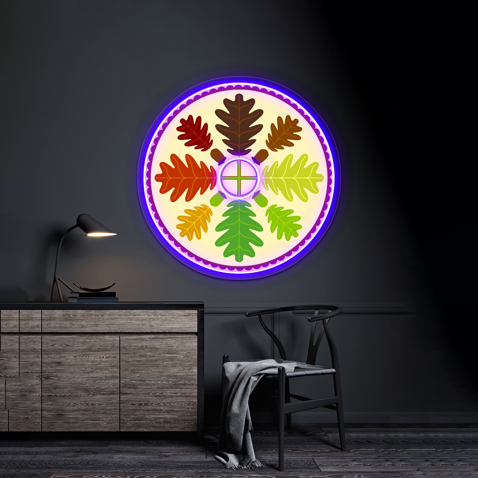 Mighty Oak Folk Art Hex Sign Wall Artwork Neon Signs | Shineneon