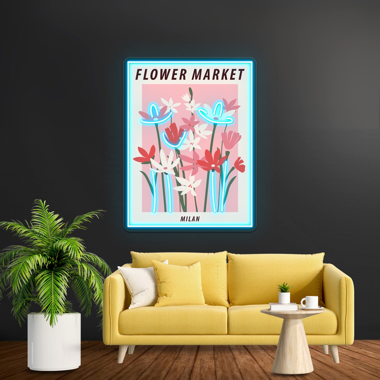 Milan Cute Pink Flowers Art Aesthetic Floral Art Wall Artwork Neon Signs | Shineneon