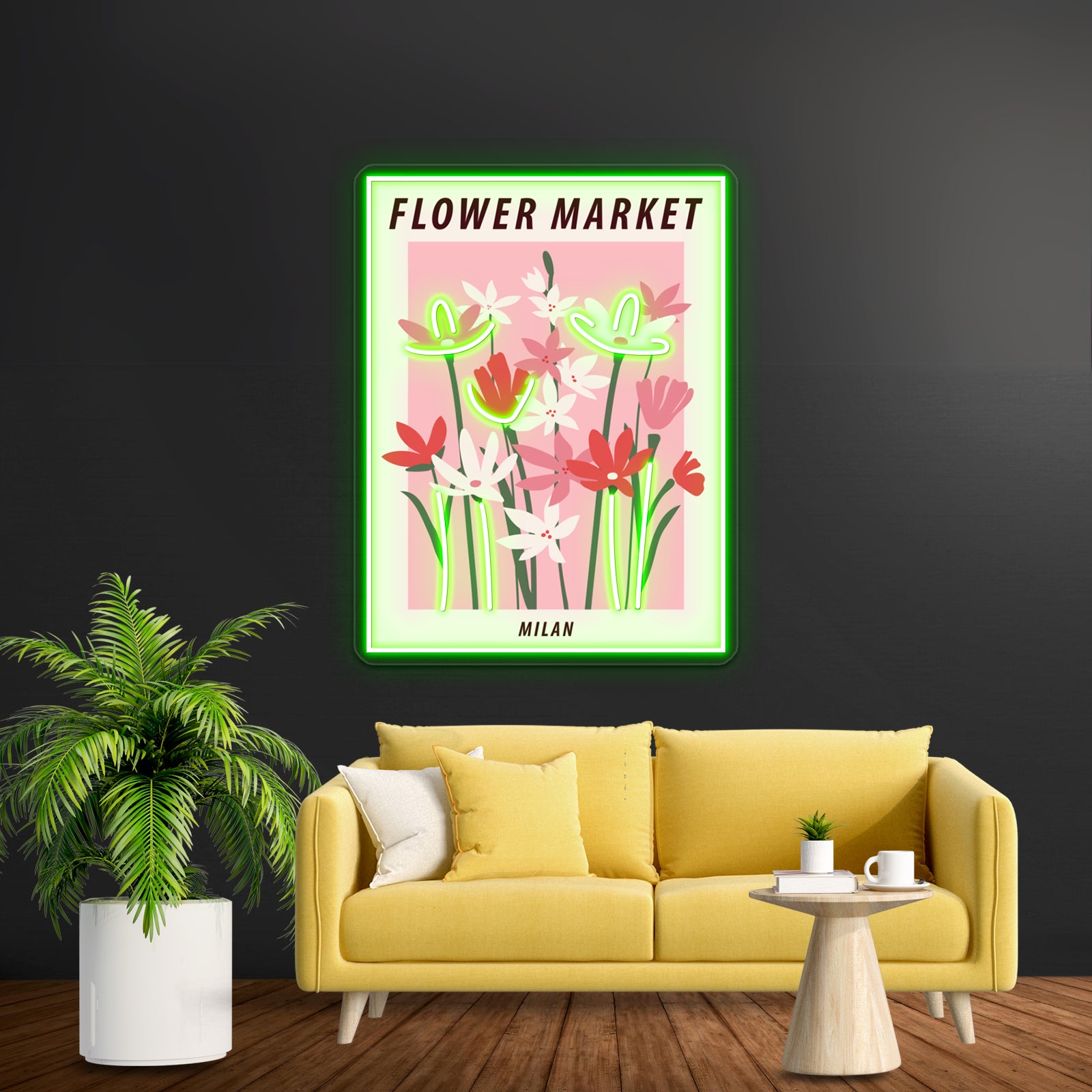 Milan Cute Pink Flowers Art Aesthetic Floral Art Wall Artwork Neon Signs | Shineneon