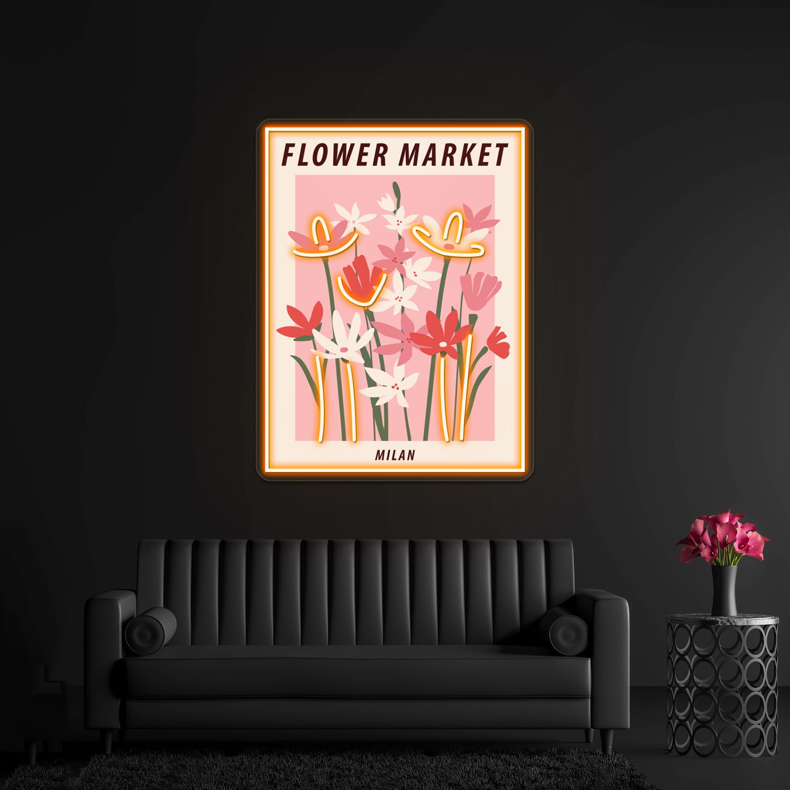 Milan Cute Pink Flowers Art Aesthetic Floral Art Wall Artwork Neon Signs | Shineneon