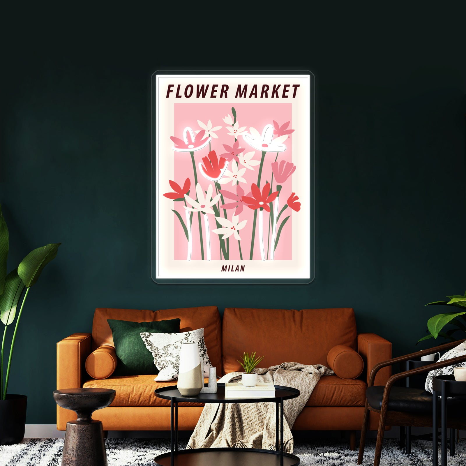 Milan Cute Pink Flowers Art Aesthetic Floral Art Wall Artwork Neon Signs | Shineneon