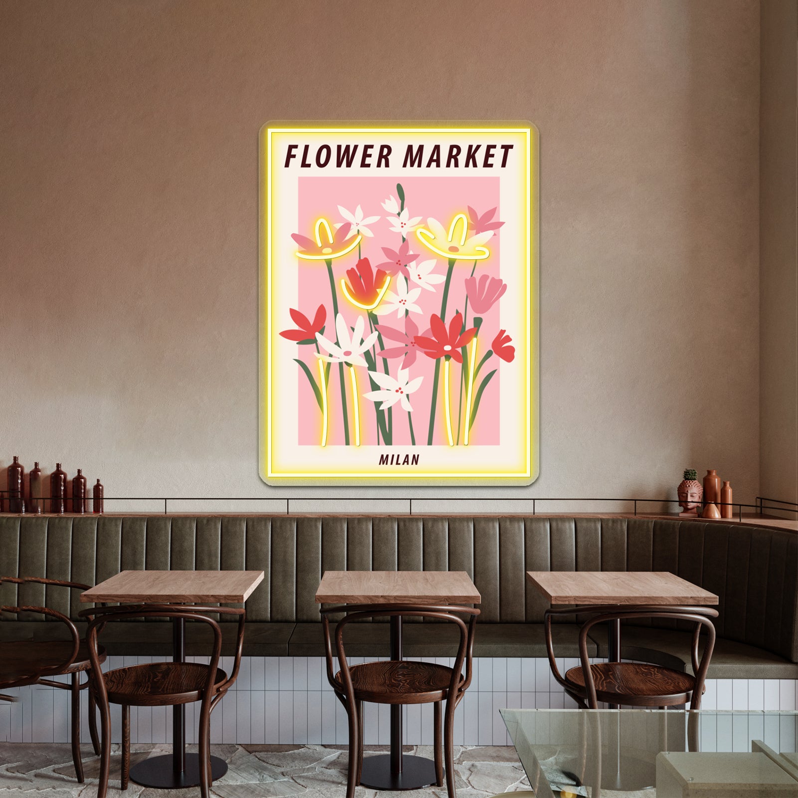 Milan Cute Pink Flowers Art Aesthetic Floral Art Wall Artwork Neon Signs | Shineneon