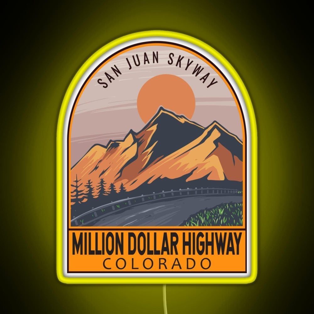 Million Dollar Highway Colorado Retro Travel Emblem Rgb Neon Sign - Size and dimension reference