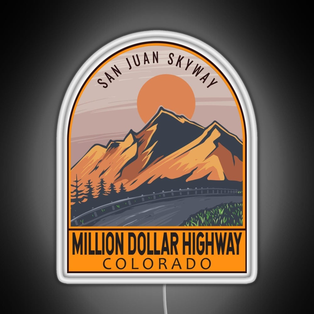 Million Dollar Highway Colorado Retro Travel Emblem Rgb Neon Sign - LED neon sign view 5