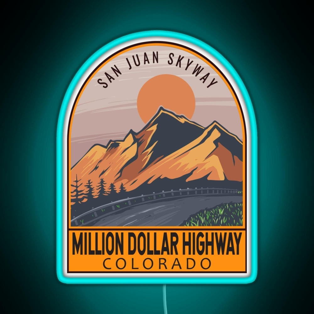 Million Dollar Highway Colorado Retro Travel Emblem Rgb Neon Sign - LED neon sign view 6