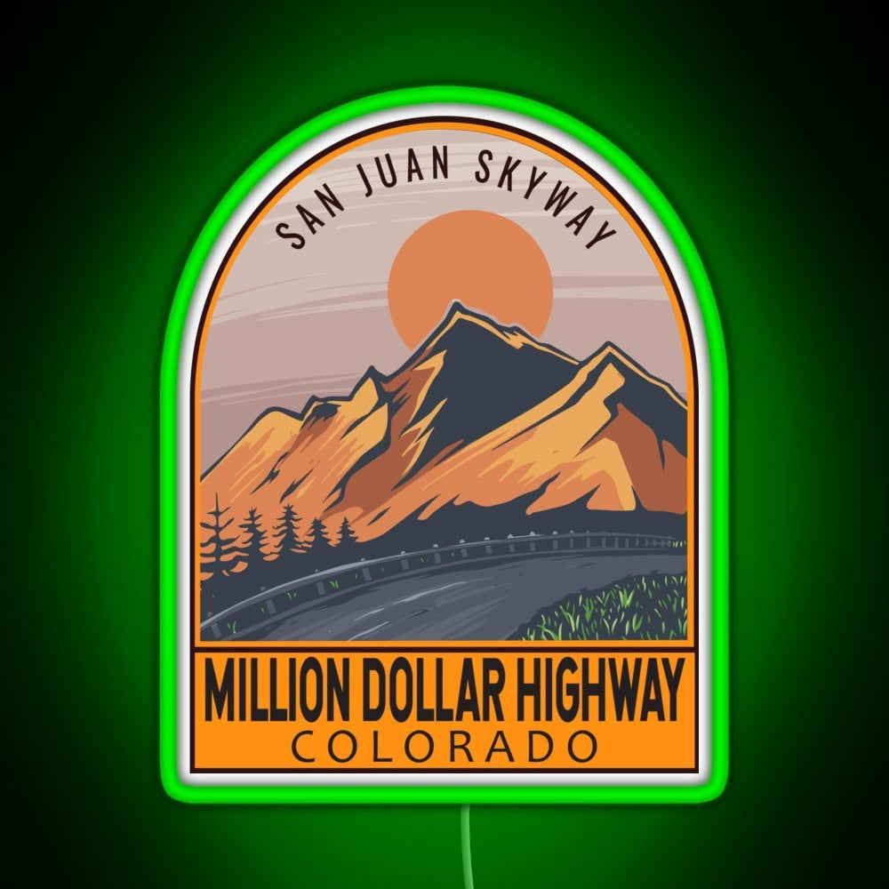 Million Dollar Highway Colorado Retro Travel Emblem Rgb Neon Sign - LED neon sign view 7