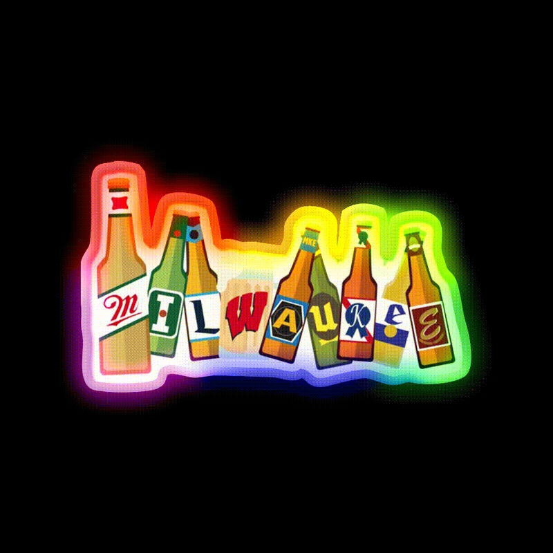 Milwaukee Beer Bar Decor Led Neon Sign Rgb Color - LED neon sign close-up detail