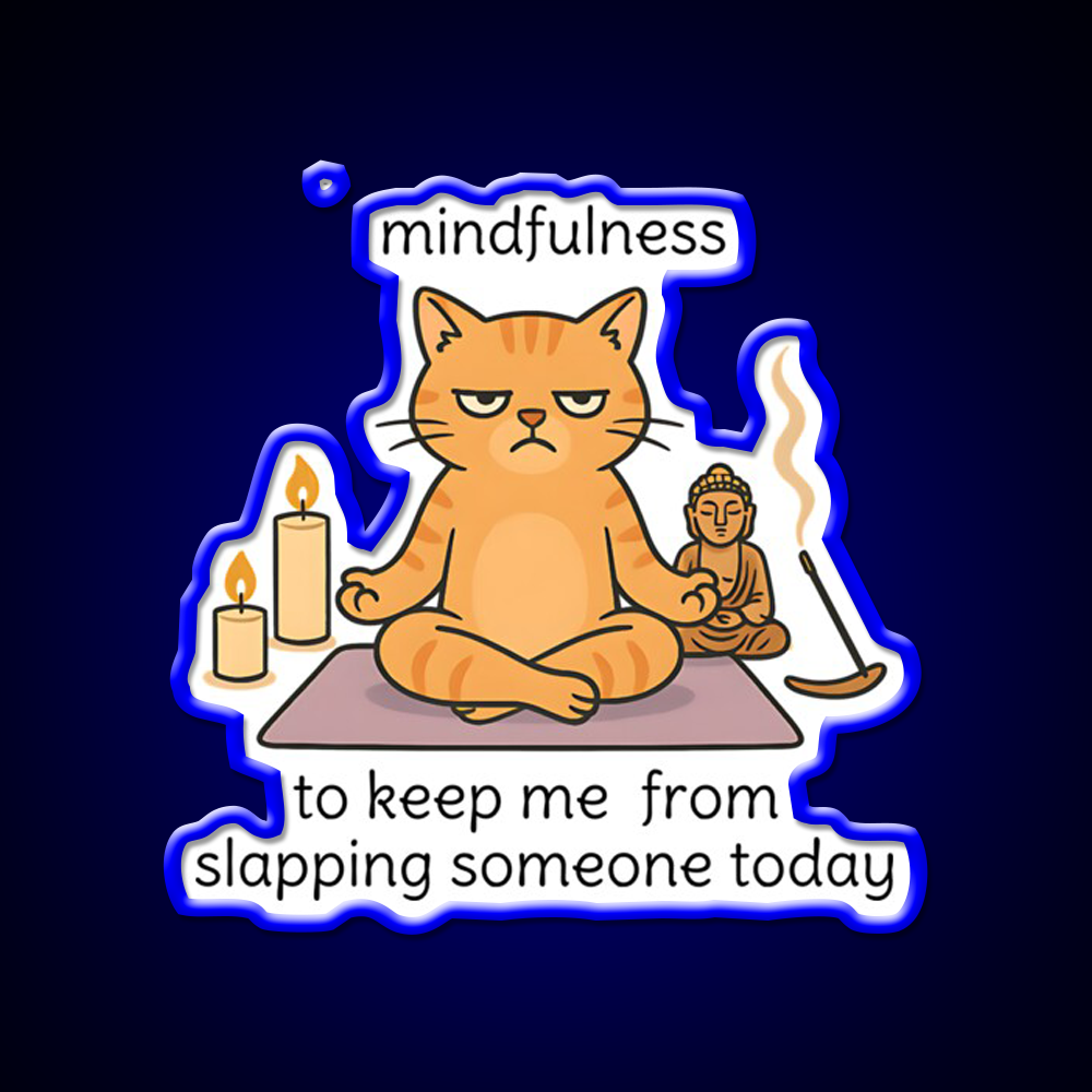 Mindfulnes Funny Yoga Cat Cat Meme Or Yoga Led Neon Sign Rgb Color