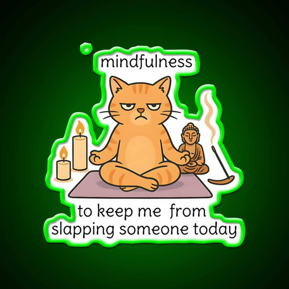 Mindfulnes Funny Yoga Cat Cat Meme Or Yoga Led Neon Sign Rgb Color