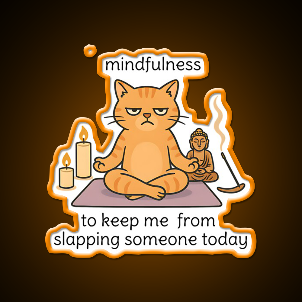 Mindfulnes Funny Yoga Cat Cat Meme Or Yoga Led Neon Sign Rgb Color