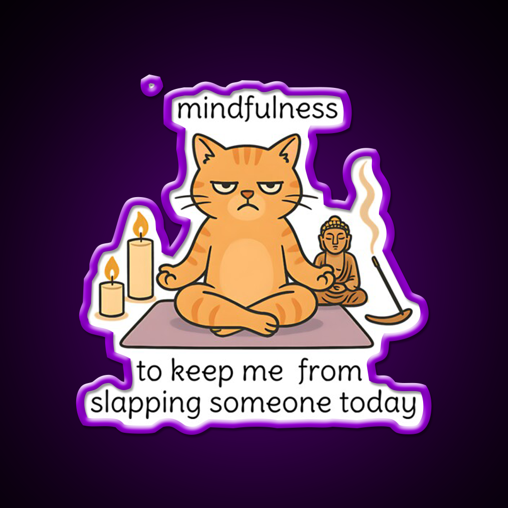 Mindfulnes Funny Yoga Cat Cat Meme Or Yoga Led Neon Sign Rgb Color