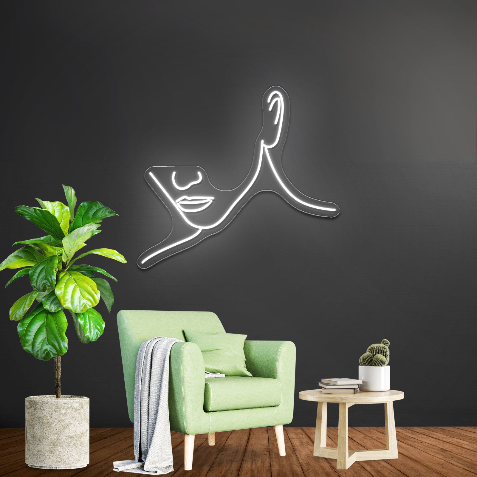 Minimal Line Art Woman With Diamonds Art Print Wall Artwork Neon Signs | Shineneon