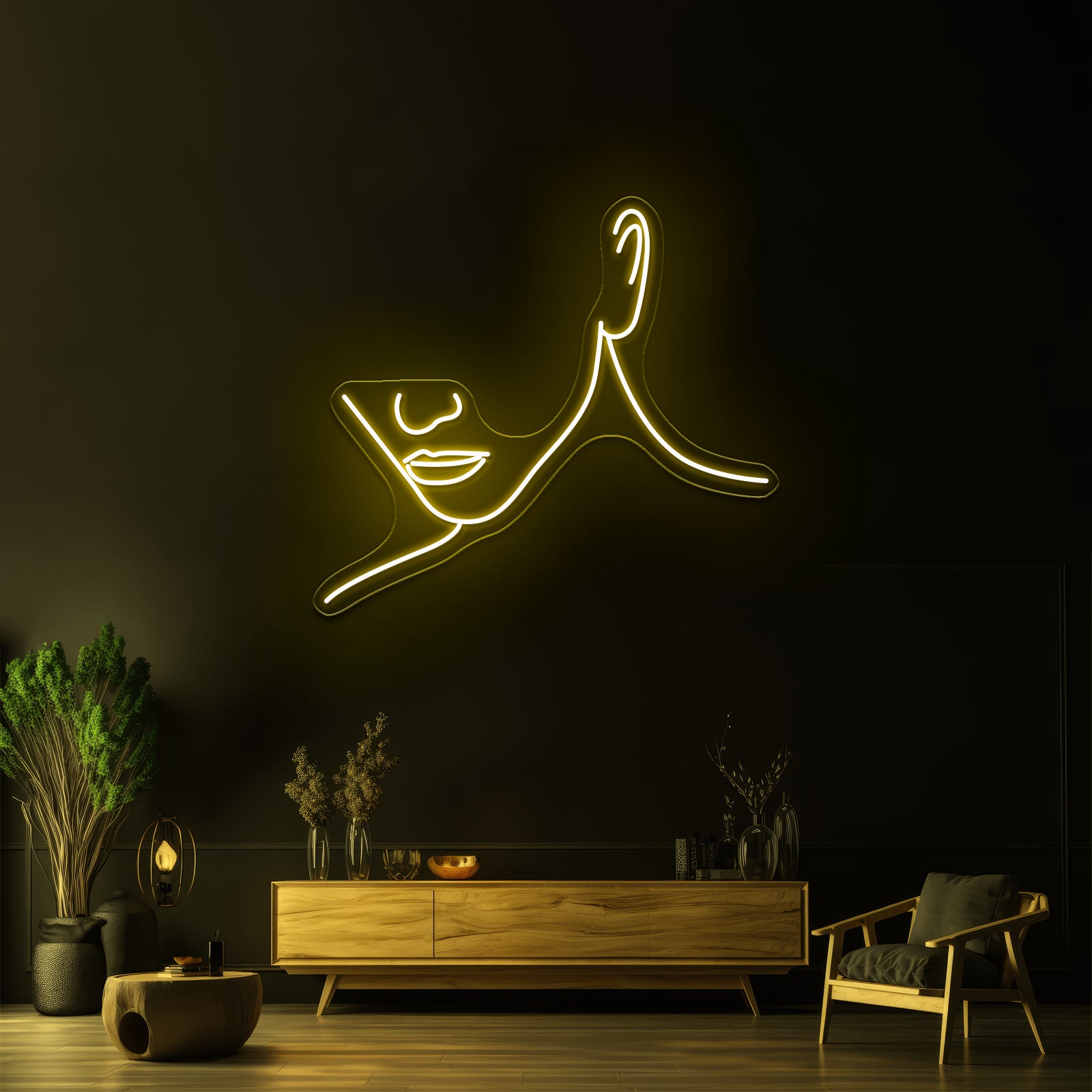 Minimal Line Art Woman With Diamonds Art Print Wall Artwork Neon Signs | Shineneon