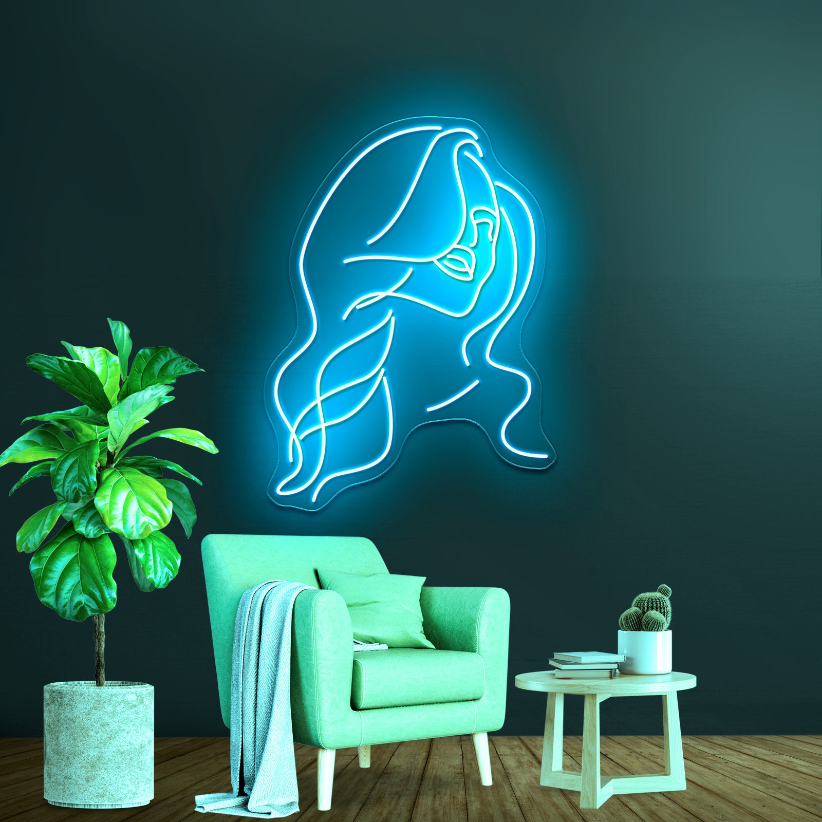 Minimal Line Art Woman With Flowers Art Print Wall Artwork Neon Signs | Shineneon