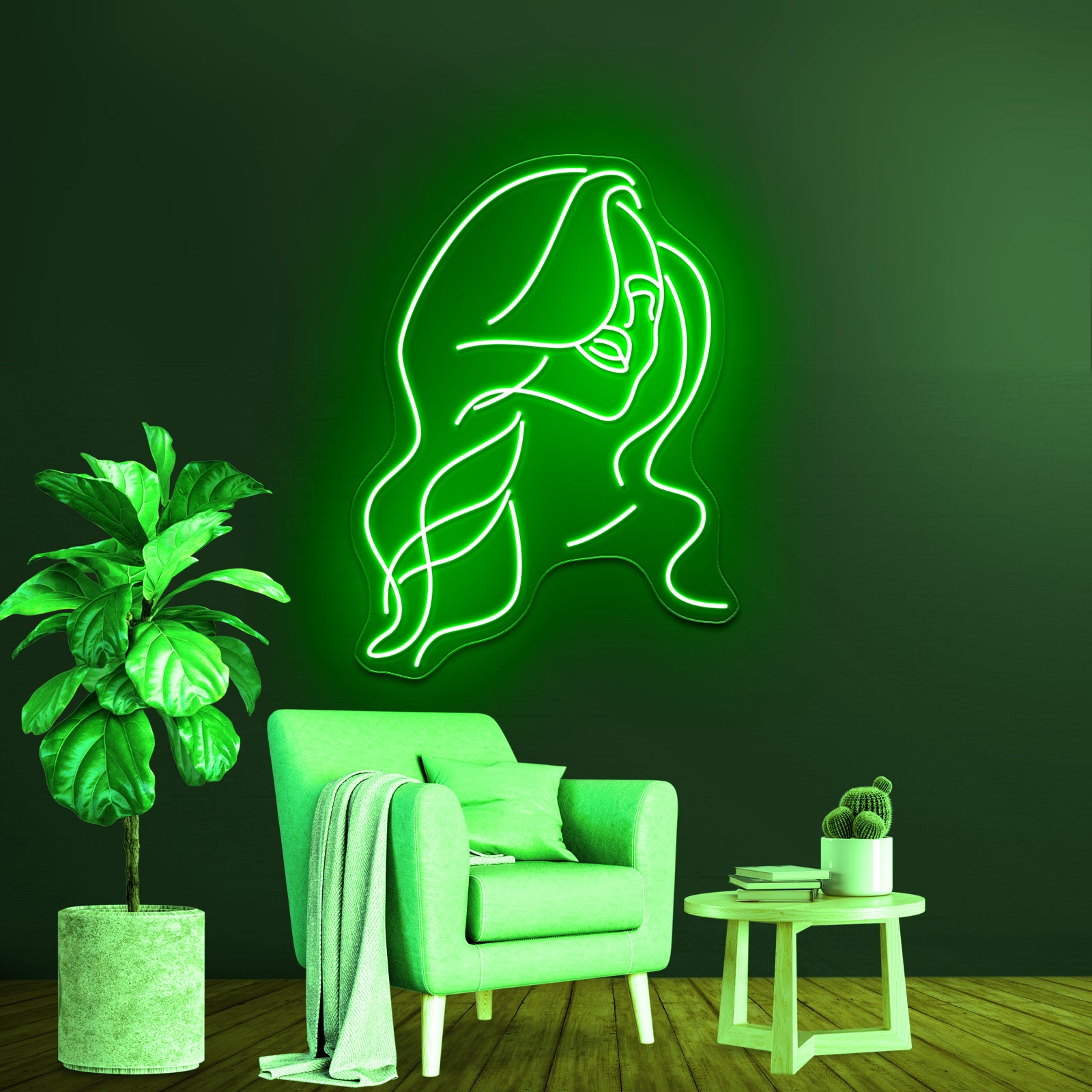 Minimal Line Art Woman With Flowers Art Print Wall Artwork Neon Signs | Shineneon