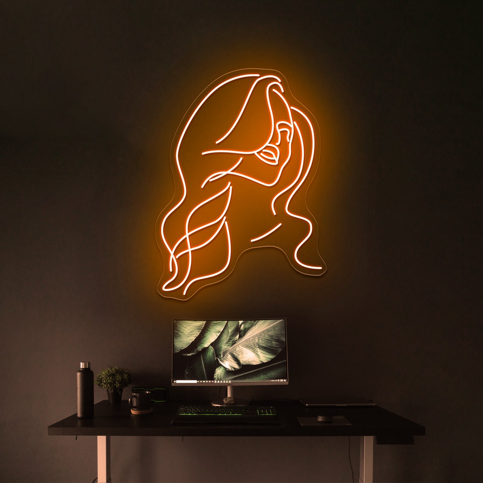 Minimal Line Art Woman With Flowers Art Print Wall Artwork Neon Signs | Shineneon