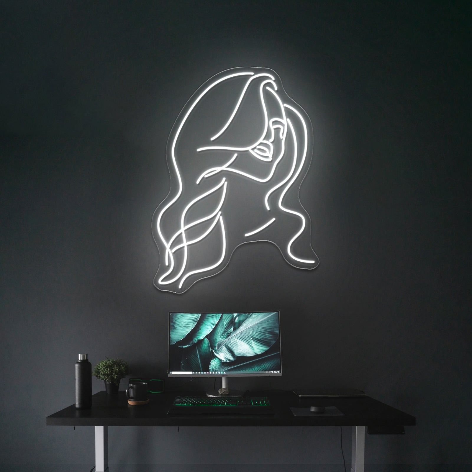 Minimal Line Art Woman With Flowers Art Print Wall Artwork Neon Signs | Shineneon