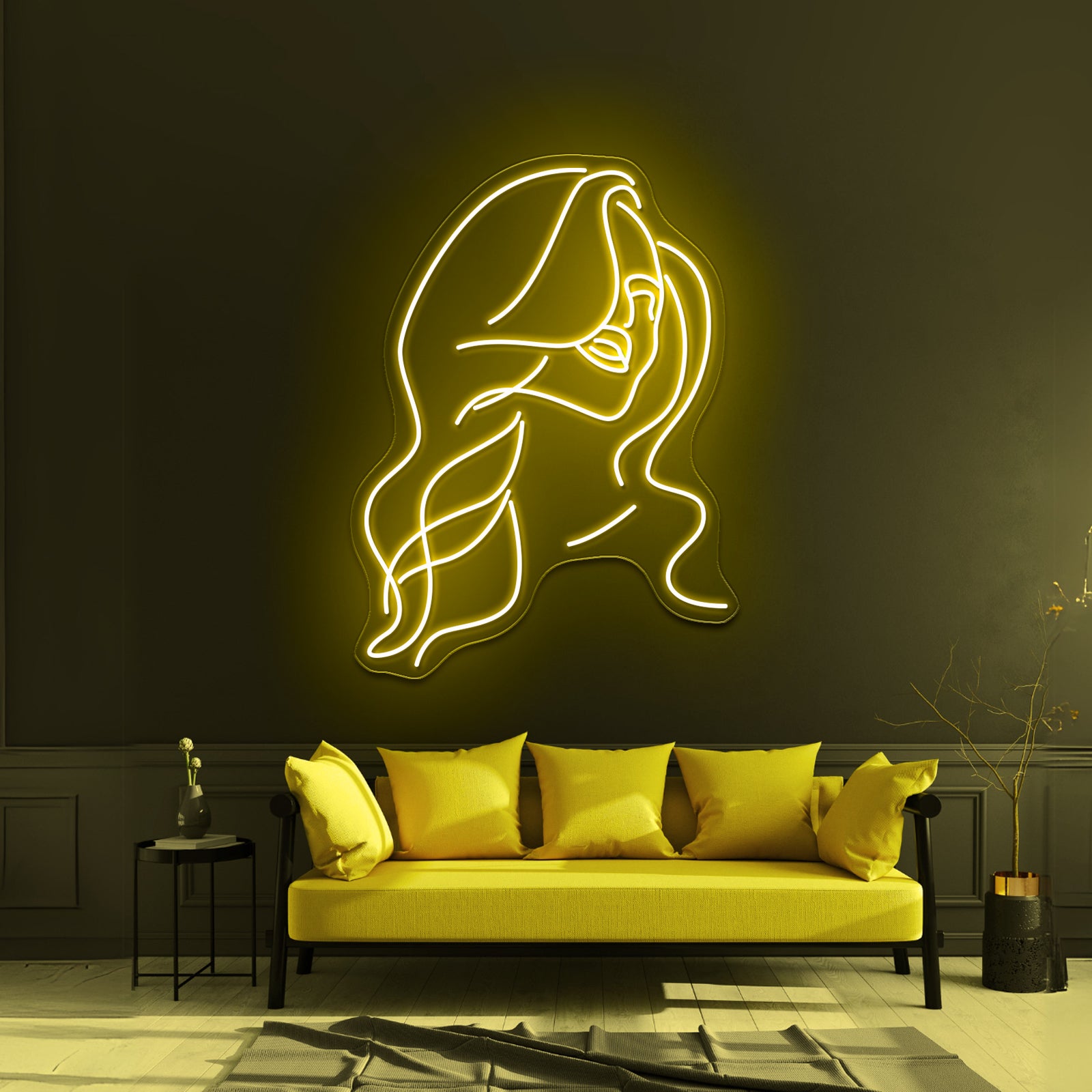 Minimal Line Art Woman With Flowers Art Print Wall Artwork Neon Signs | Shineneon