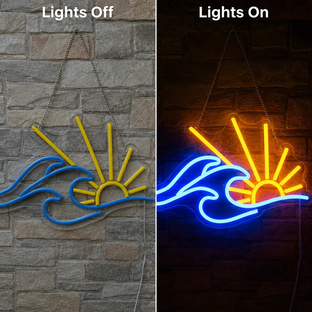 Minimal Sunrise Wave Neon Sign LED Neon Sign day and night comparison