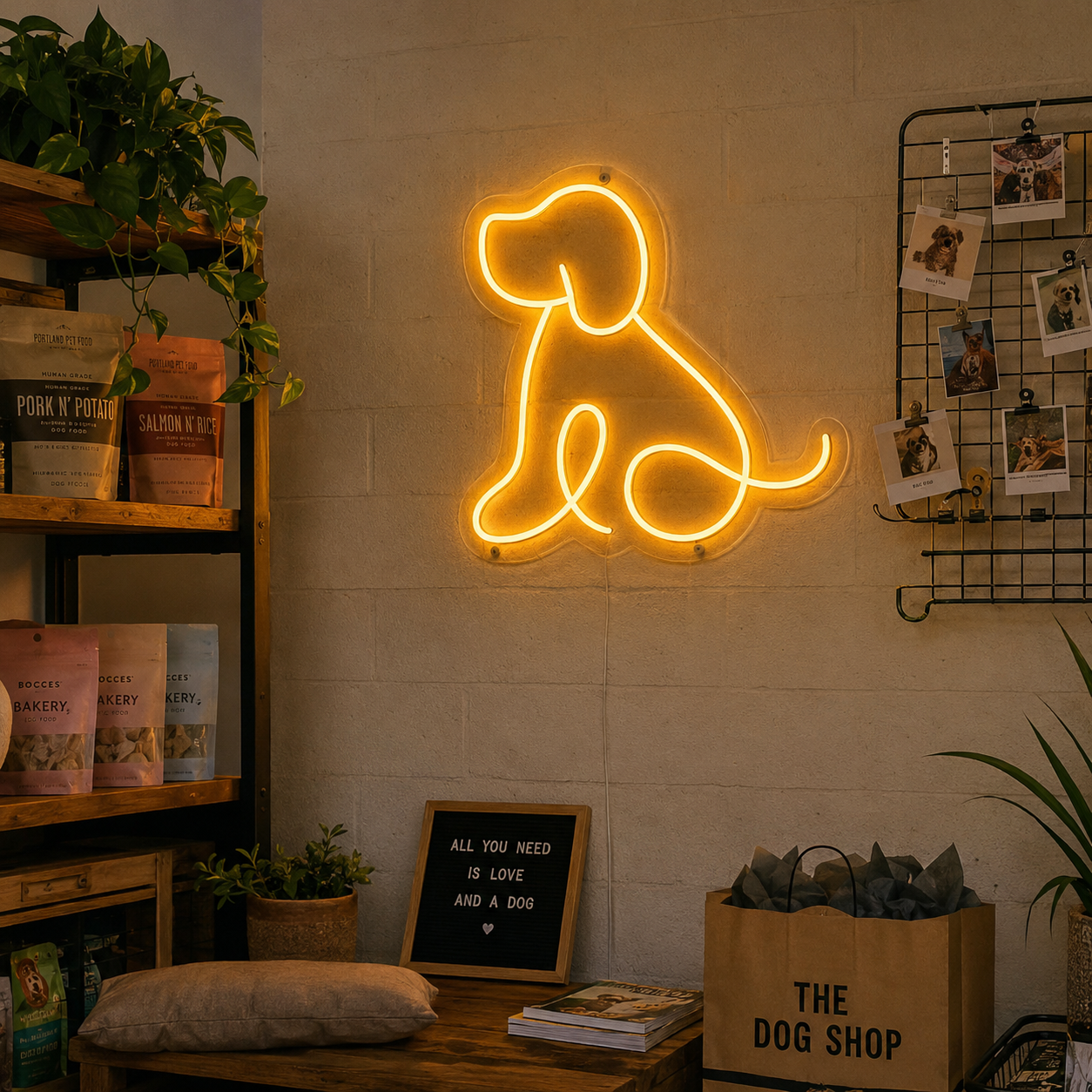 Minimalist Dog Outline LED Neon Sign - 03 Real Lifestyle Scene