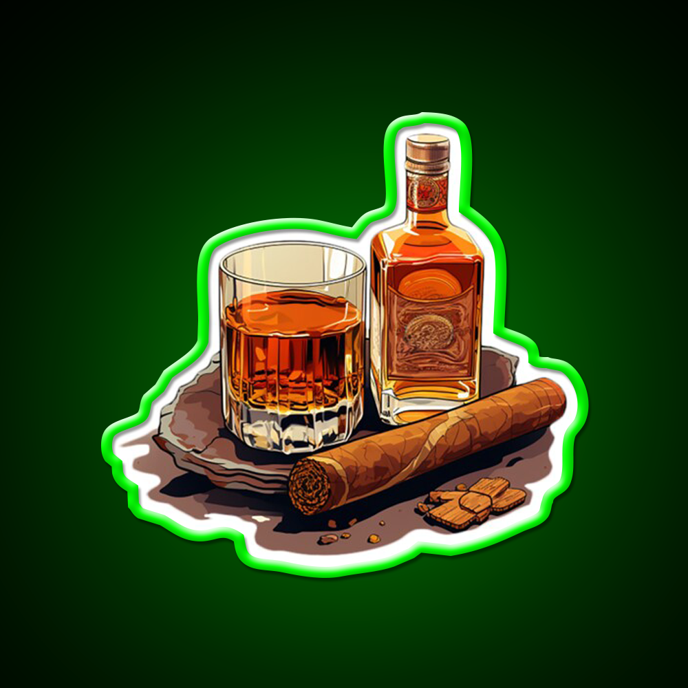 Minimial Whiskey Cigar Whiskey Drink Bar Led Neon Sign Rgb Color
