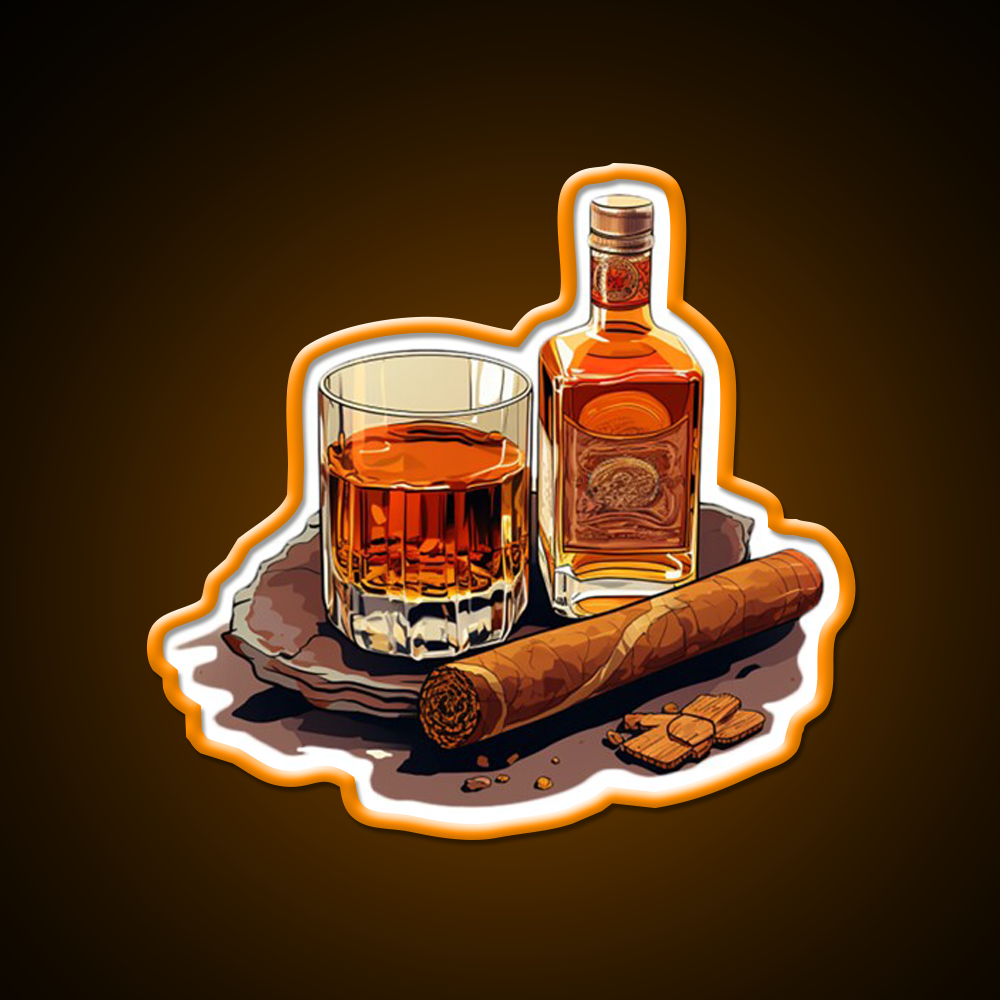 Minimial Whiskey Cigar Whiskey Drink Bar Led Neon Sign Rgb Color