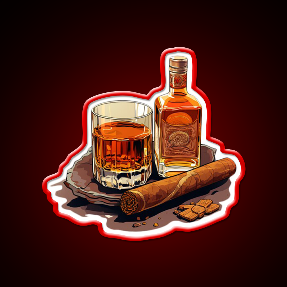 Minimial Whiskey Cigar Whiskey Drink Bar Led Neon Sign Rgb Color