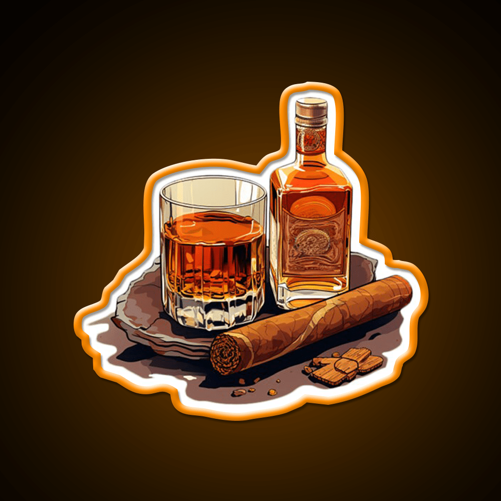 Minimial Whiskey Cigar Whiskey Drink Bar Led Neon Sign Rgb Color - Shineneon