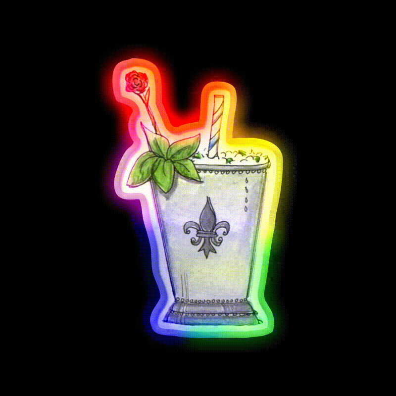 Mint Julep With Rose Cocktail Bar Decor Led Neon Sign Rgb Color - LED neon sign close-up detail