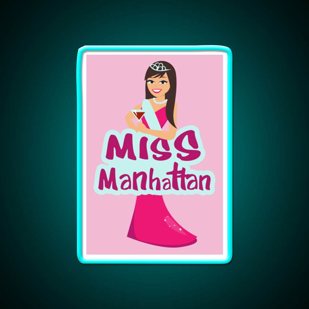 Miss Manhattan Cocktail Bar Decor Led Neon Sign Rgb Color - Size and dimension reference