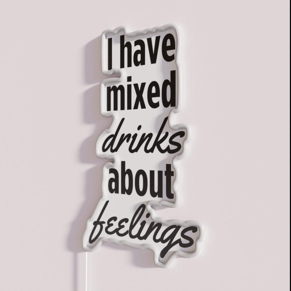 Mixed Drinks About Feelings Rgb Led Neon Sign - Neon sign mounted on wall in room