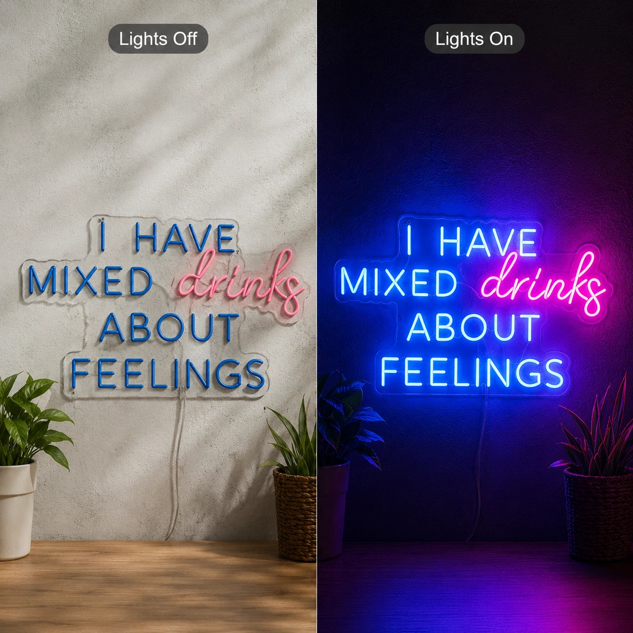 Mixed Drinks Quote Neon Sign LED Neon Sign day and night comparison