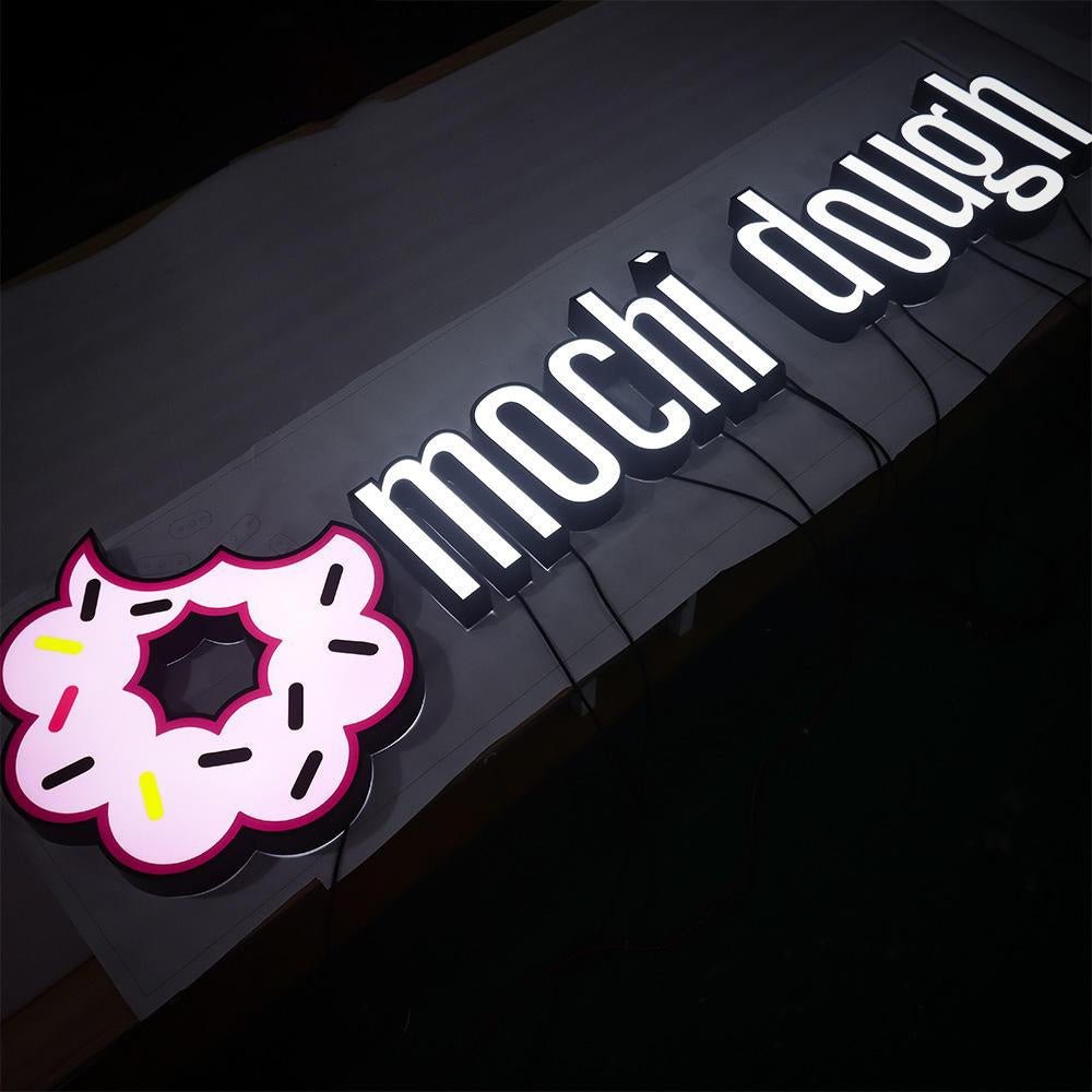 Mochi Dough With Logo 3D Frontlit Letters Metal Led Sign - Shineneon
