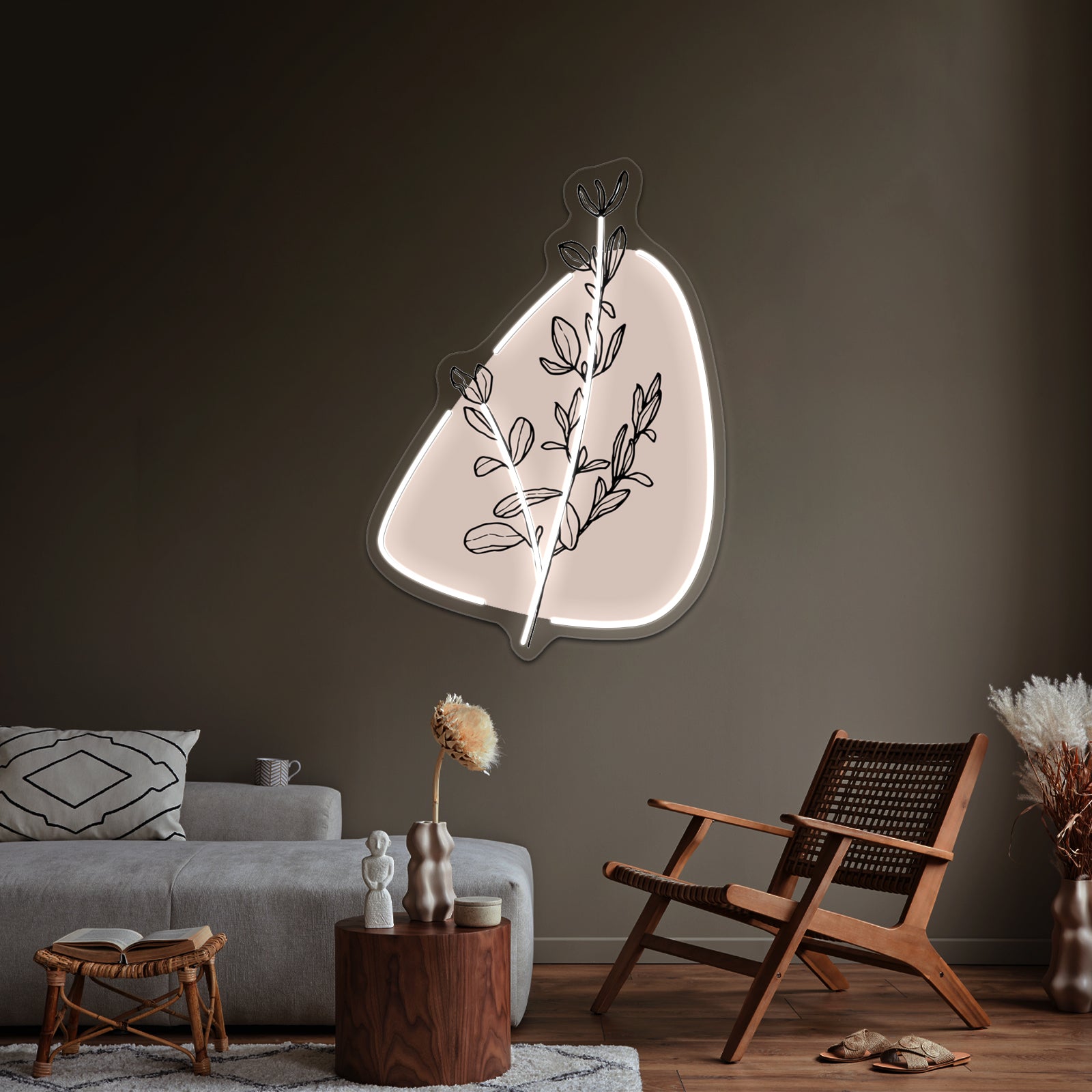 Modern Minimalist Simple Abstract Pastel Pink Flower Art Wall Artwork Neon Signs | Shineneon