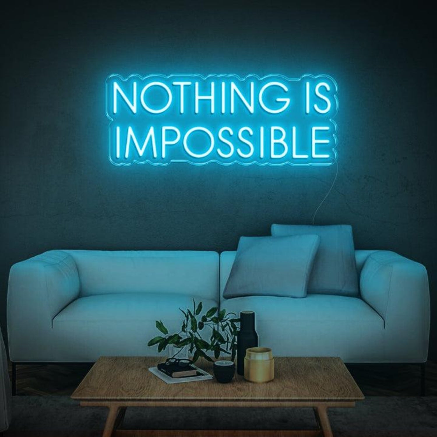 Modern Teal Nothing Is Impossible Led Neon Sign For Home Office Living Room Decor | Shineneon