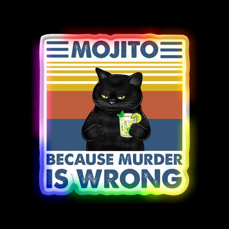 Mojito Because Murder Is Wrong Cat Cocktail Bar Decor Led Neon Sign Rgb Color - LED neon sign close-up detail