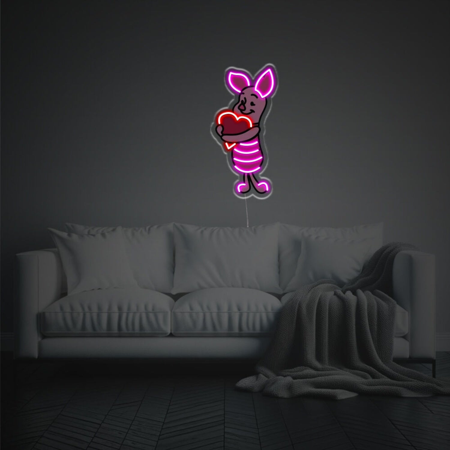Moments Piglet Hugging Red Heart Led Neon Acrylic Artwork | Shineneon