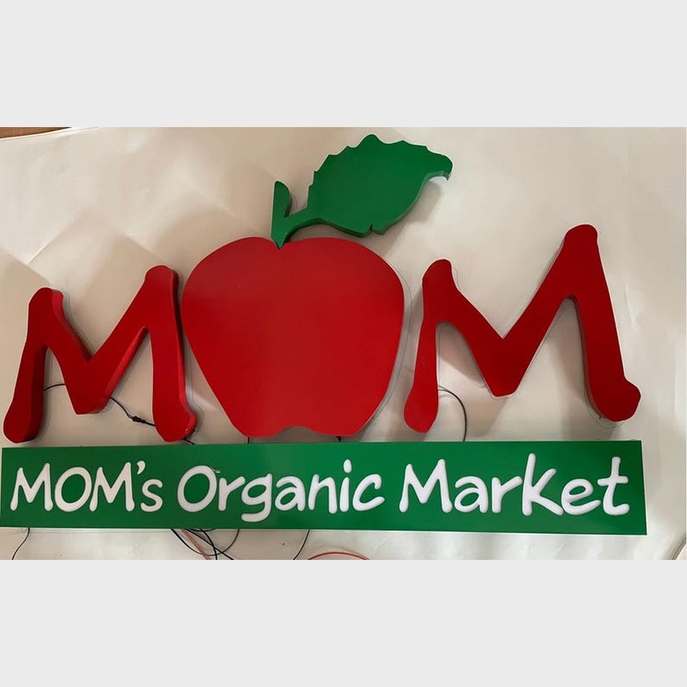 Moms Organic Market Logo 3D Frontlit And Backlit Channel Letter Led Light Sign - Shineneon