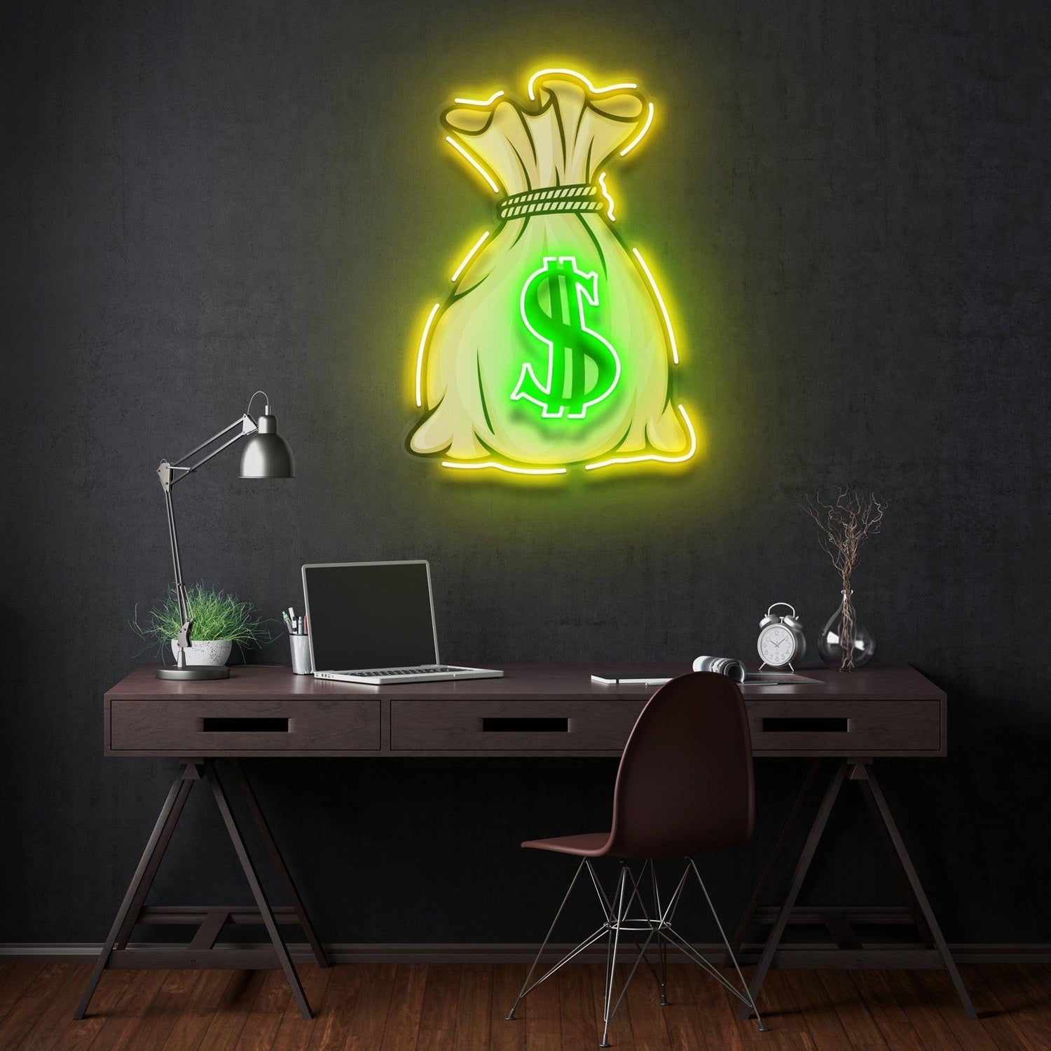 Money Bag Dollar Sign Uv Printed Led Neon Sign For Financial And Home Decor | Shineneon