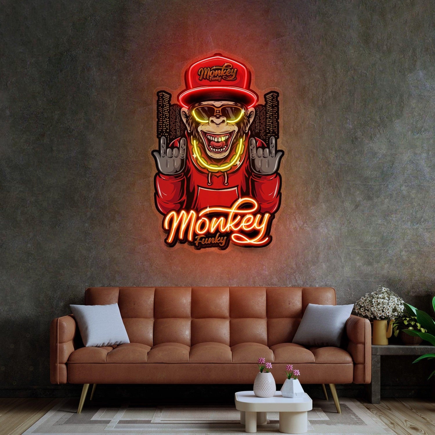 Monkey Gold Chain Uv Printed Led Neon Sign For Urban Decor | Shineneon